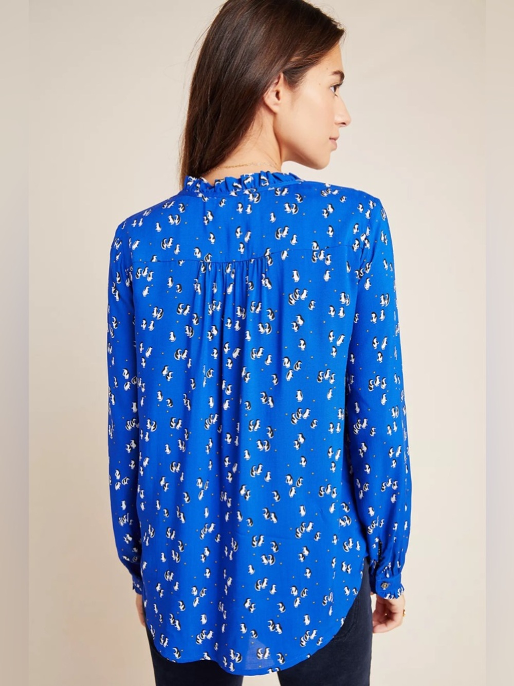 Marisol Ruffled Blouse by Maeve for Anthropologie Size 16W Penguins - Picture 14 of 15